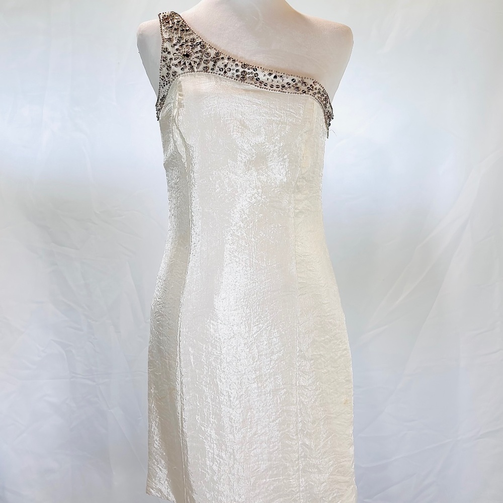 Laundry by Shelli Segal White Silk One-Shoulder Dress – Size Small